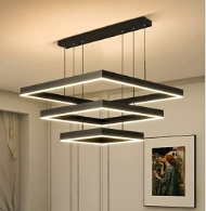 Modern LED 3 Ring Dimmable Square Black Chandelier